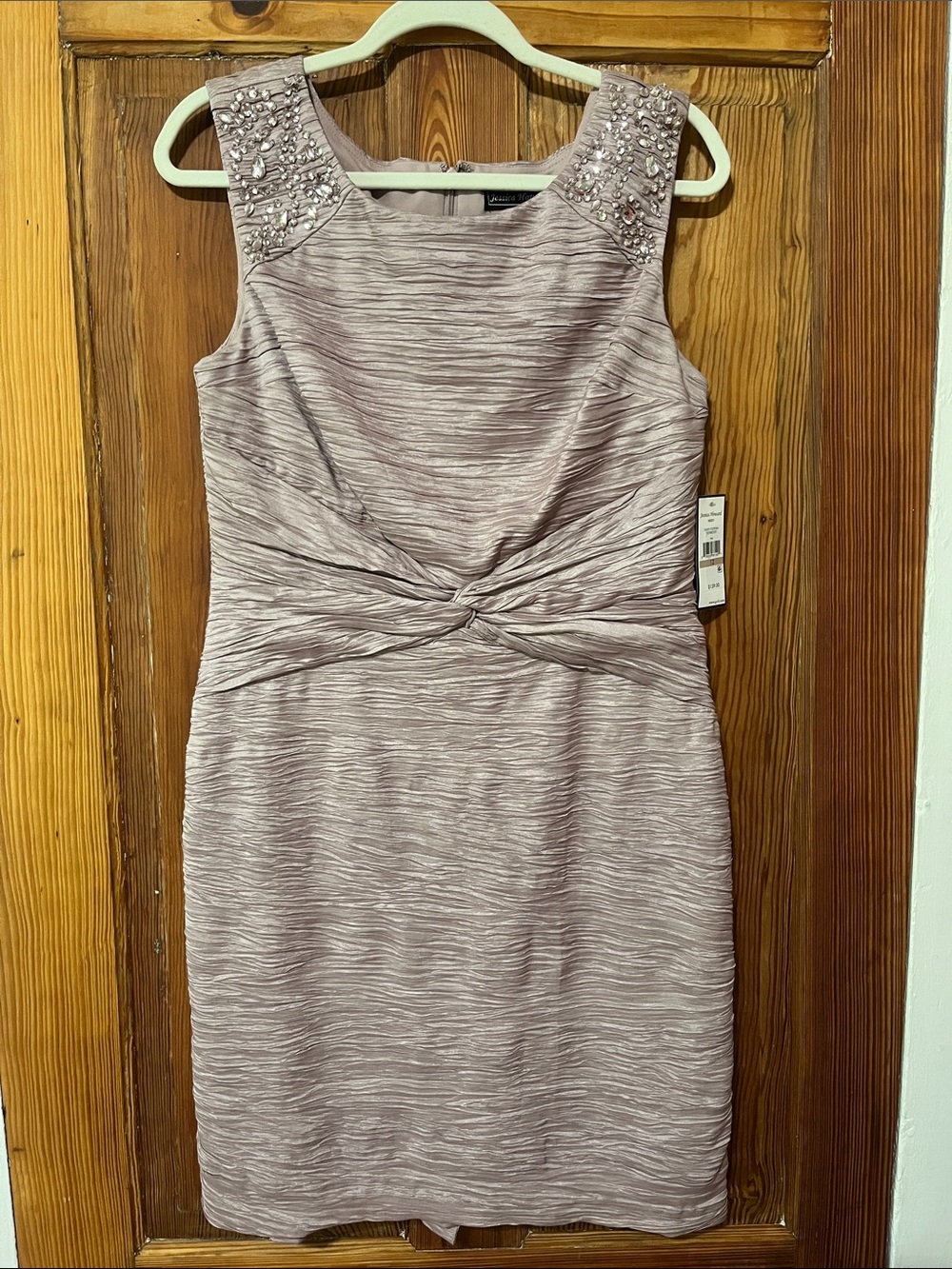 Sleeveless Twist-Front Embellished Sheath Cocktail Dress  NWT